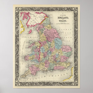 Landkreis Map of England, and Wales Poster