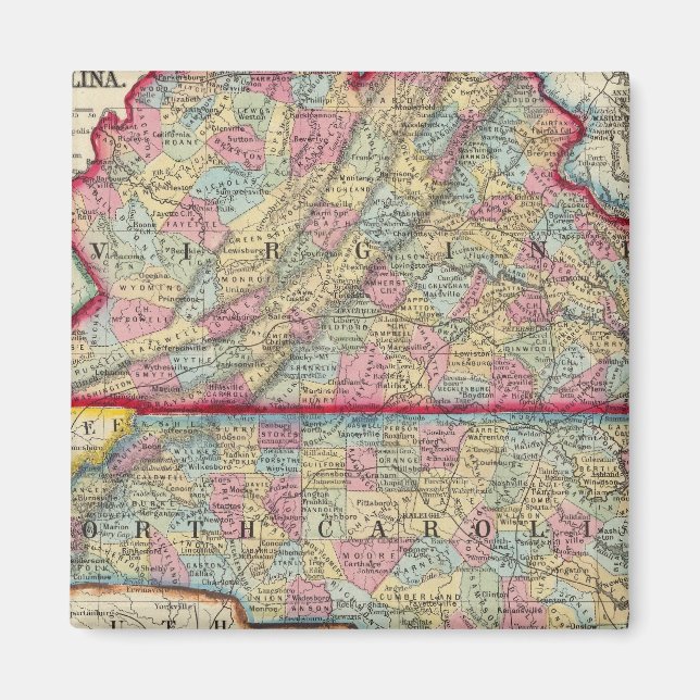 Landkreis Map of Virginia und North Carolina Magnet (Vorne)