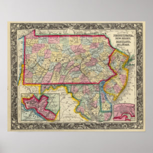 Landkreis Map Pennsylvania, New Jersey Poster