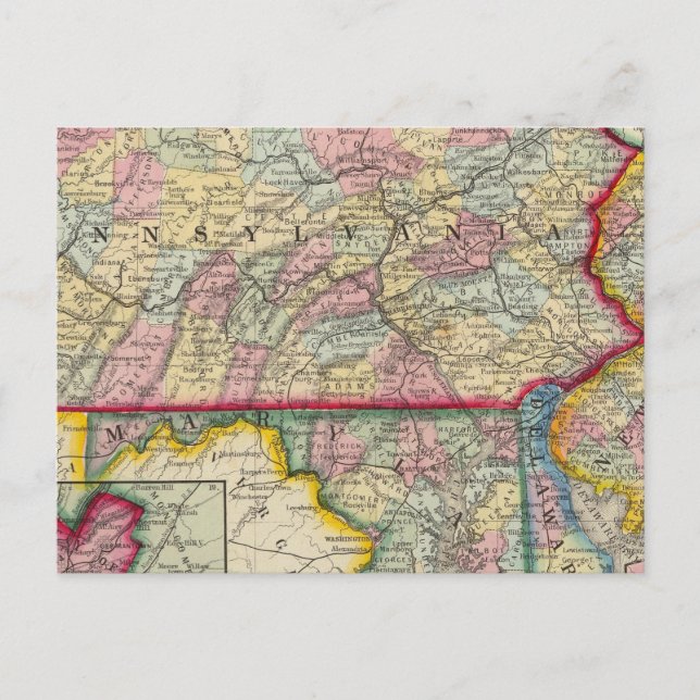 Landkreis Map Pennsylvania, New Jersey Postkarte (Vorderseite)