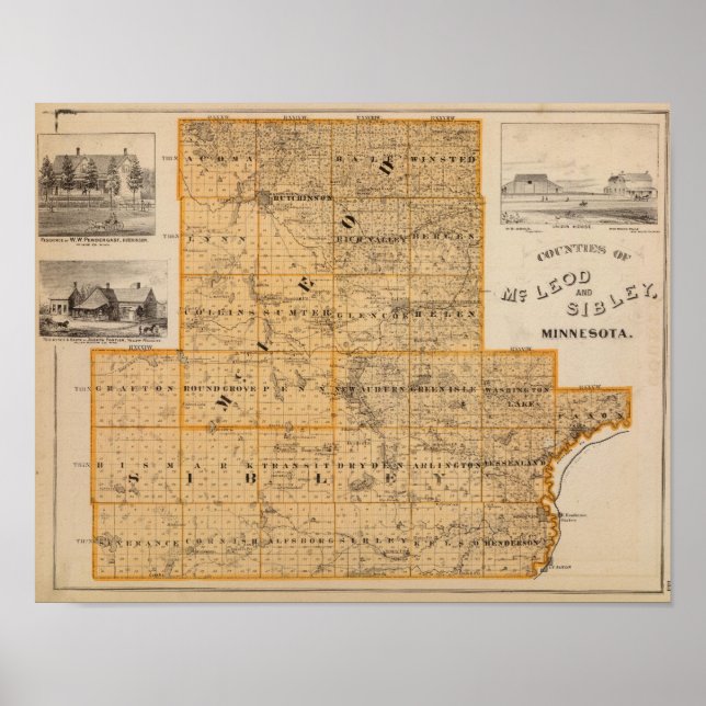 Landkreis von McLeod und Sibley, Minnesota Poster (Vorne)