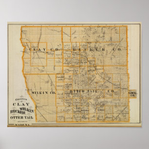 Landkreise des Lehms, Wilkin, Becker, Minnesota Poster