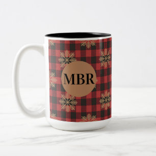 Landküchen-Monogramm-Tasse mit Schneeflocken Zweifarbige Tasse