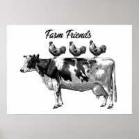 Landkuh und Roosters Vintage Poster