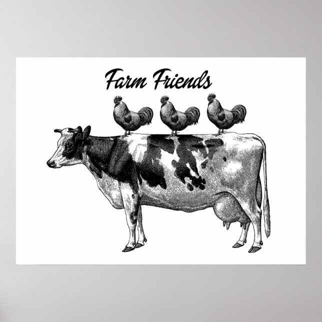 Landkuh und Roosters Vintage Poster (Vorne)