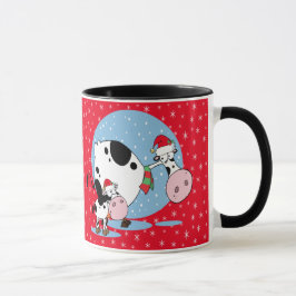 Landkühe mit roten Weihnachtsmannmützen Tasse