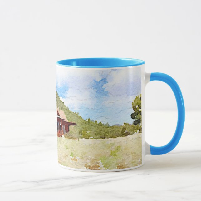 Landleben Kabinen Aquarellfarben Tasse (Rechts)