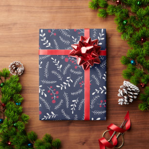 Landleben-Landhaus-Stil navyblaues Blattmuster süß Geschenkpapier