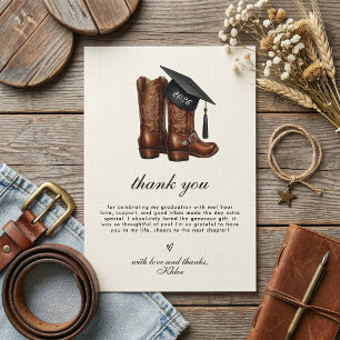 Ländlich-chic Kuhgirl-Stiefel und Abschlussmütze z Dankeskarte