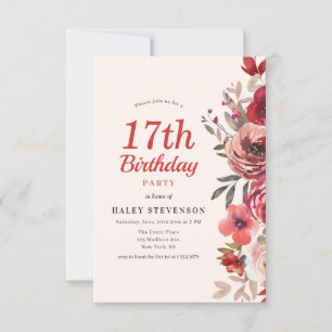 Ländlich Elegant Boho Chic Blumen 17. Geburtstag Einladung