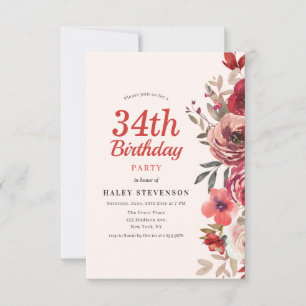 Ländlich Elegant Boho Chic Blumen 34. Geburtstag Einladung