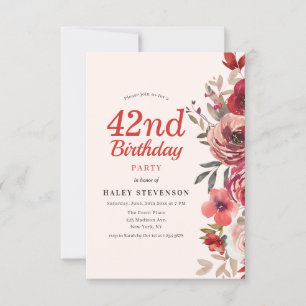 Ländlich Elegant Boho Chic Blumen 42. Geburtstag Einladung