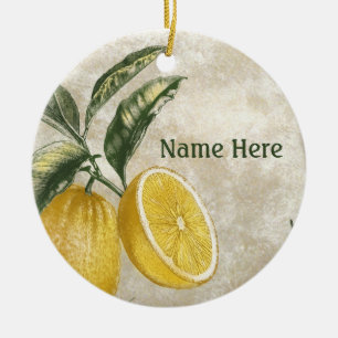 Ländlich geätzte Vintage-Zitronen Keramik Ornament