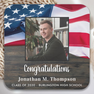Ländlich-patriotische amerikanische Militär-Gradua Rechteckiger Pappuntersetzer