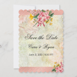 Ländlich Retro Rosa Blumen Elegant Save The Date