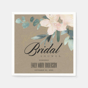 LÄNDLICH ROSIG BRAUN KRAFT BLUMEN AQUARELL BRIDAL  SERVIETTE