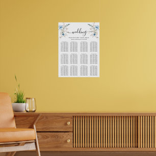 ländlich staubiges Blau Aquarell Blumenstrauß Poster