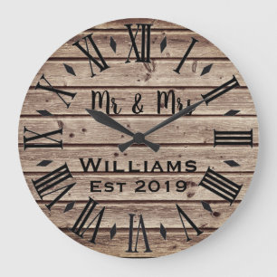 Ländlich Vintage Personalisiert Braun Holz Benutze Große Wanduhr
