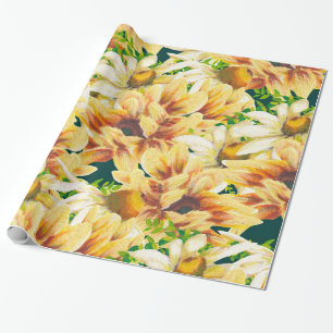 Ländliche Aquarell-Gelbe und Grüne Sonnenblume Geschenkpapier