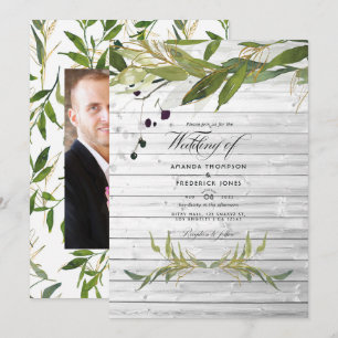 Ländliche Aquarell-Grünzeug-Scheunen-Hochzeit Einladung