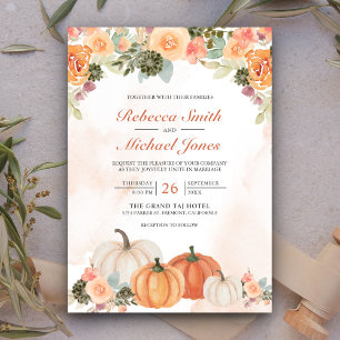 Ländliche Aquarell-Kürbis-Blumen Herbst-Hochzeit Einladung