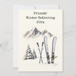 Ländliche Aquarell-Ski-Schneeberg-Familientreffen Einladung