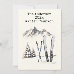 Ländliche Aquarell-Ski-Schneeberg-Familientreffen Einladung