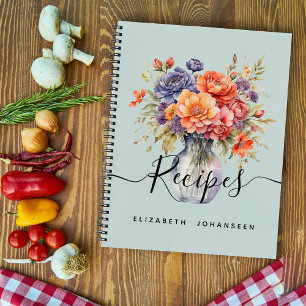 Ländliche Aquarell-Wildblumen-Einmachglas-Rezepte Notizbuch