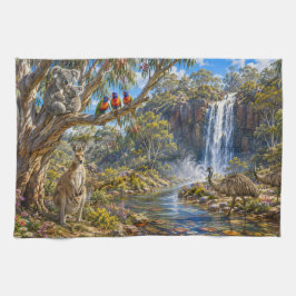 Ländliche australische Tierwelt & Wasserfall-Küche Geschirrtuch