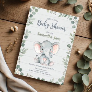Ländliche Baby Shower mit Elefant und Grün Einladung