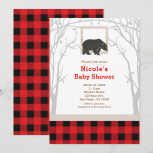 Ländliche Bären-Karo-Baby-Shower-Einladungen Einladung