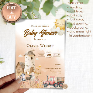 Ländliche Bauernhof-Tier-Baby-Shower-Einladung Einladung