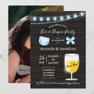 Ländliche "Beer und Windel" Babyparty für Jungen i Einladung