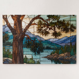 Ländliche Berglandschaft Buntglas