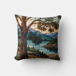 Ländliche Berglandschaft Buntglas Kissen