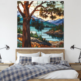 Ländliche Berglandschaft Buntglas Leinwanddruck