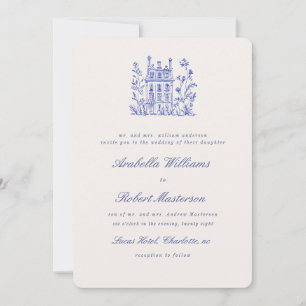 Ländliche blaue elegante Hochzeitseinladung Einladung
