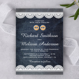 Ländliche blaue Jeans-Hochzeitseinladung mit weiße Einladung