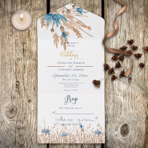 Ländliche Blaue Kornblumen & Weizen Weiße Keine Di All In One Einladung