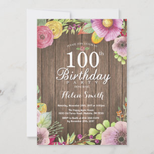 Ländliche Blumen-Einladung zum 100. Geburtstag für Einladung