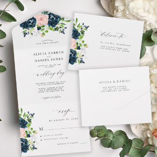 Ländliche Blumen elegante Kalligrafie Hochzeit RSV All In One Einladung