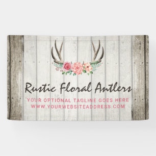 Ländliche Blumen Geweihe Shabby Chic Rosen & Holz Banner