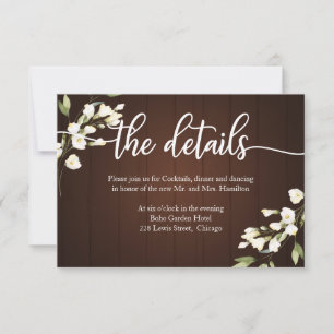 Ländliche Blumen Hochzeit Details Beilagekarten RSVP Karte