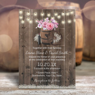 Ländliche Blumen Holzfass Rustikale Hochzeit Einladung