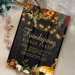 Ländliche Blumen-Holzkürbis-Friendsgiving-Party Einladung