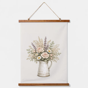 Ländliche Blumenkanne Wandteppich Mit Holzrahmen