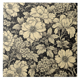 Ländliche Blumenmotive Monochrom Gebeizt Fliese