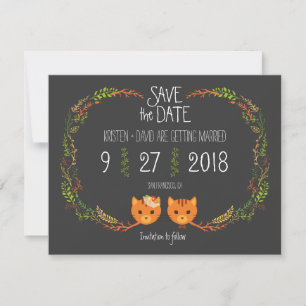 Ländliche Boho-Waldkatzen-Hochzeitseinladung Save The Date