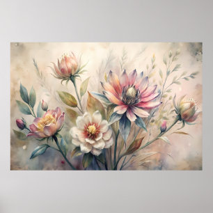 Ländliche botanische Wiesenblumen Aquarell Poster