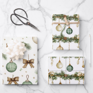 Ländliche braune Schleifen Creme Grün Weihnachten Geschenkpapier Set